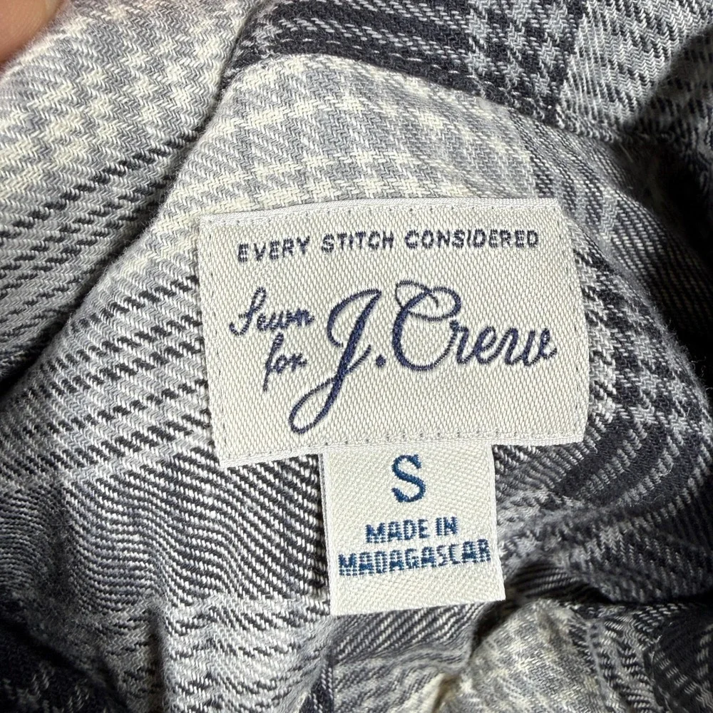 J. Crew CN407 Mens S Beige Gray Plaid L/S Button Front Cotton Hemp Shirt